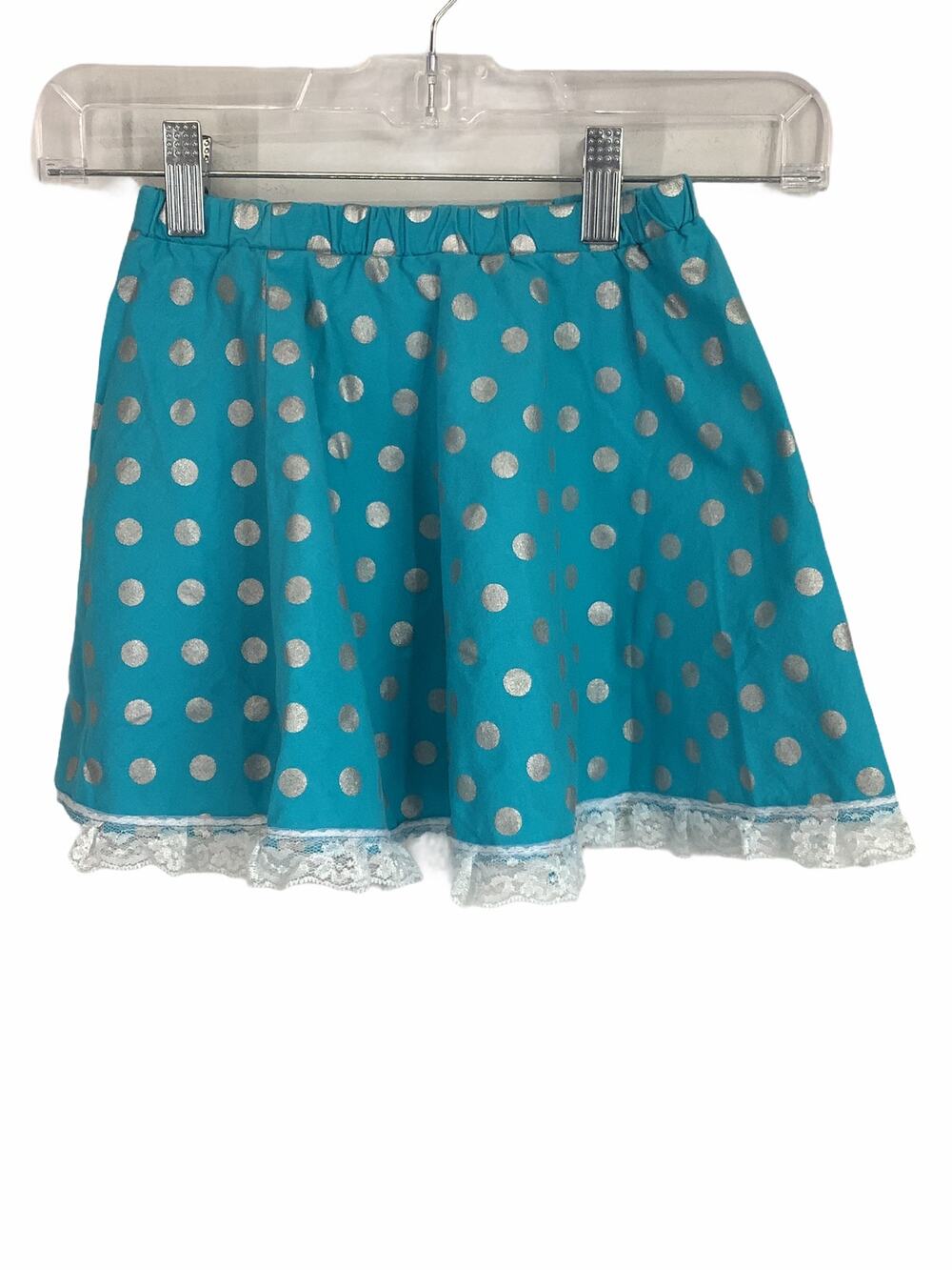 Unbranded Blue Metallic Polka Dot Lace Trim Mini Skirt Kid’s Youth